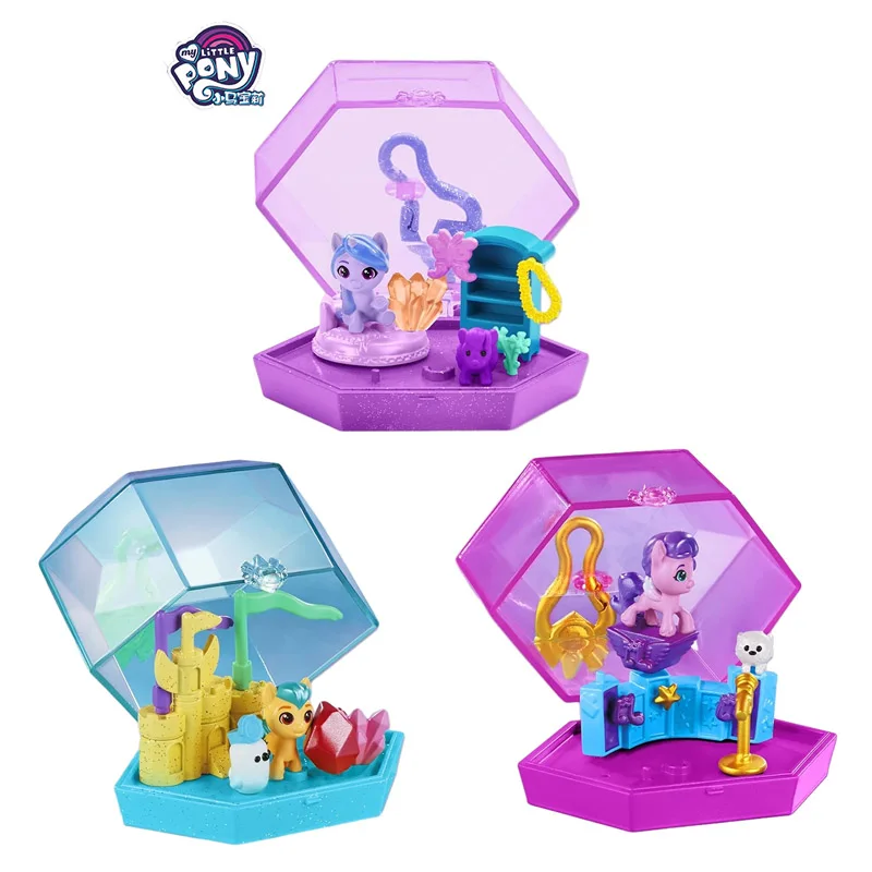 

Hasbro My Little Pony Crystal Keychian Mini World Magic Doll Toys Hitch Trailblazer Izzy Moonbow Princess Petals Collect Figure