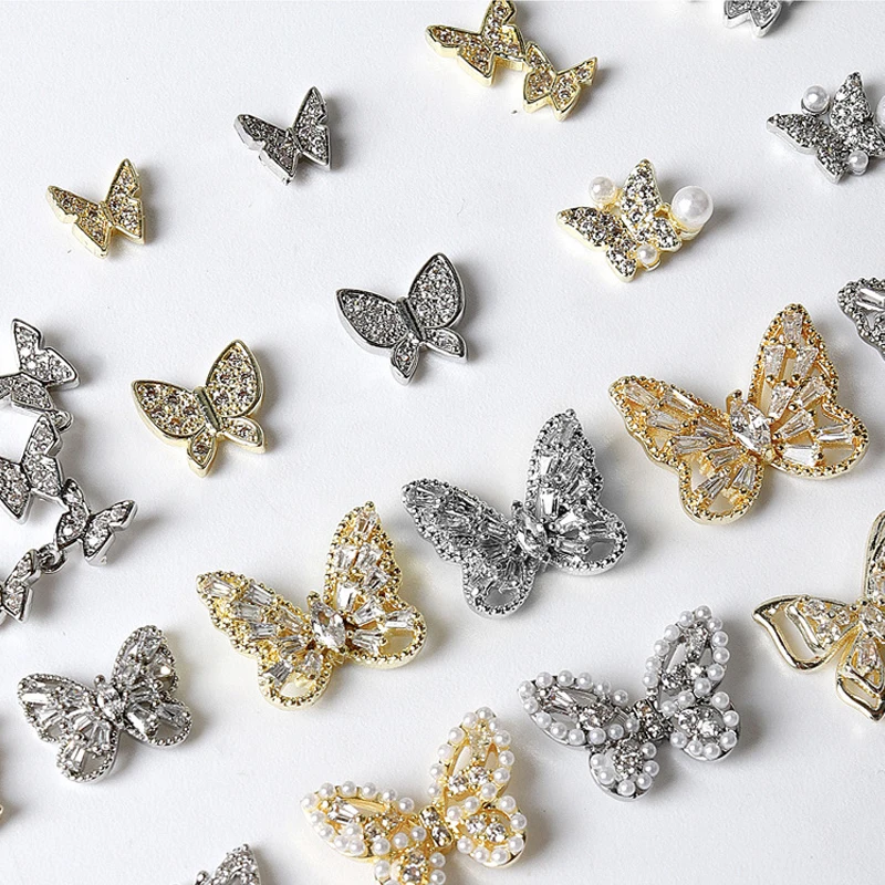 

5pcs/lot, Nail Art Exquisite Light Luxury Pearl Butterfly Nail Decoration With Gold Alloy For Nail Tips Beauty