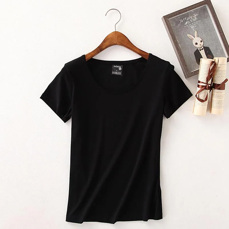 Эластичные летние однотонные женские футболки с коротким рукавом тонкие в стиле