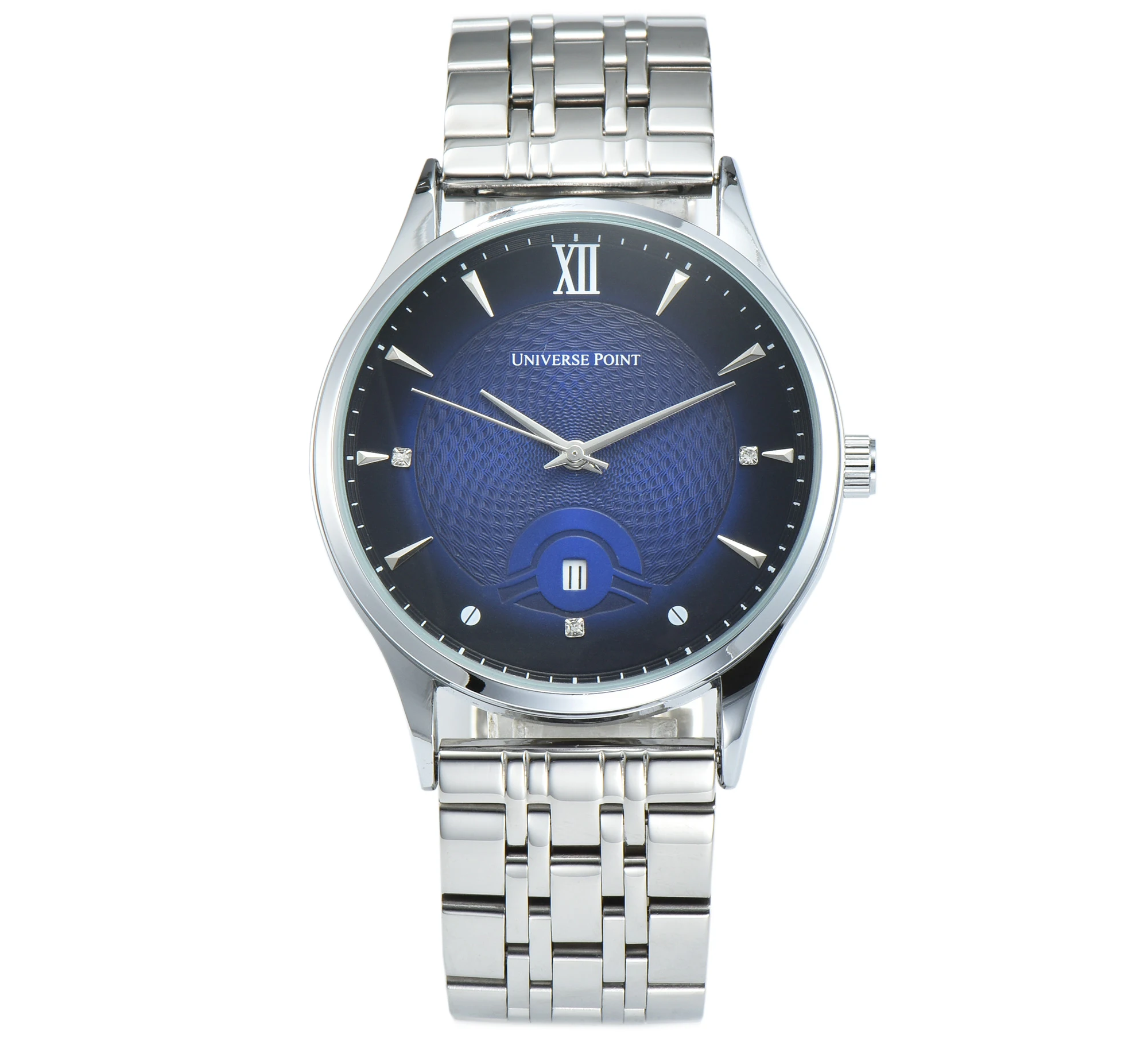 

Classic Fashion Luxury Black Blue White Dial Calendar Quartz Mens Date Watch and Stainless Steel Watch