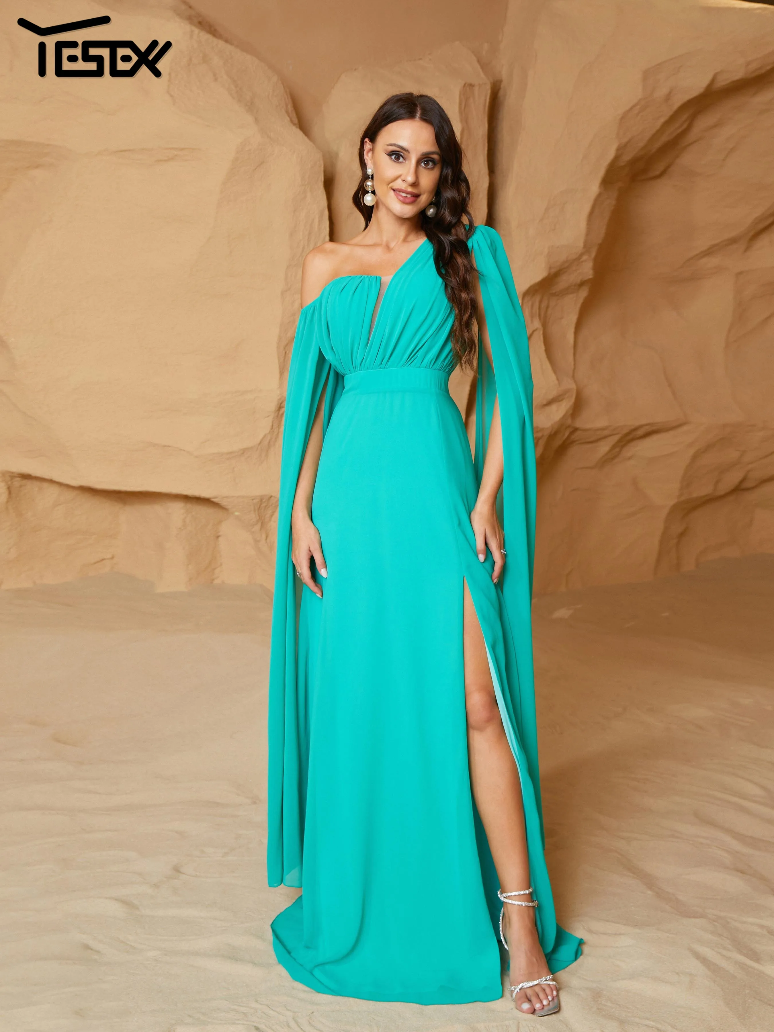 Yesexy Новинка 2024 элегантное красивое женское платье зеленое асимметричное для