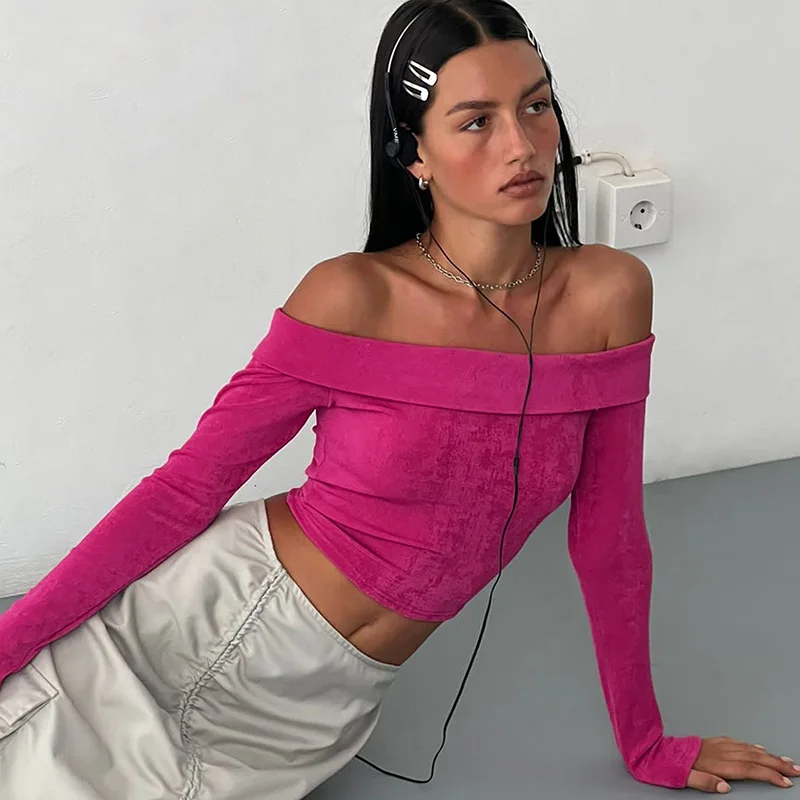 

Женская винтажная укороченная блузка с длинным рукавом, открытыми плечами