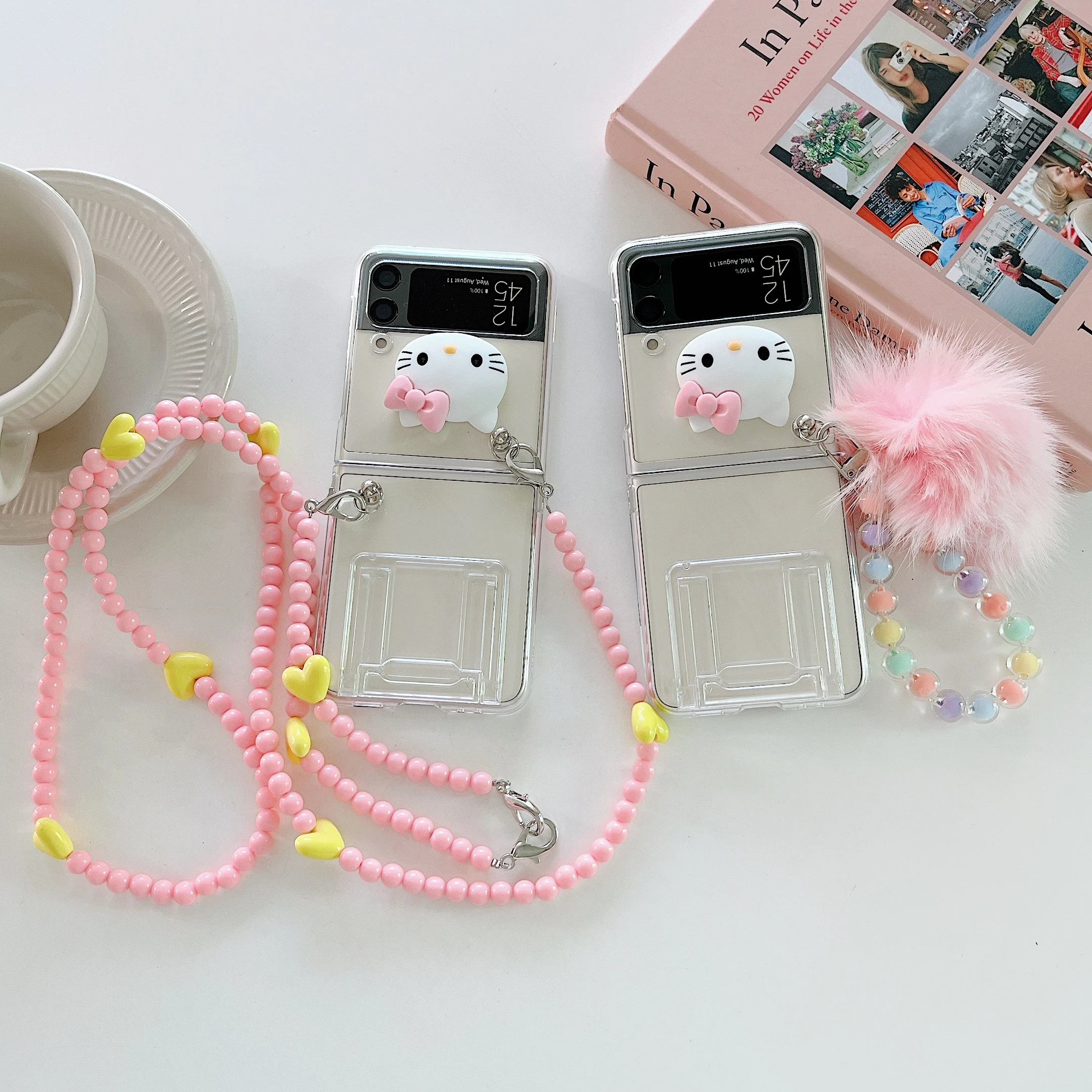 

Sanrio Hello kitty With Lanyard 3D doll hand chain Phone Case For Samsung Galaxy Z Flip 3 4 5G ZFlip3 ZFlip4 Flip3 Flip4 Cover