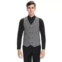 fashion mens double breasted herringbone suit vest british style retro wedding vest mens slim vest
