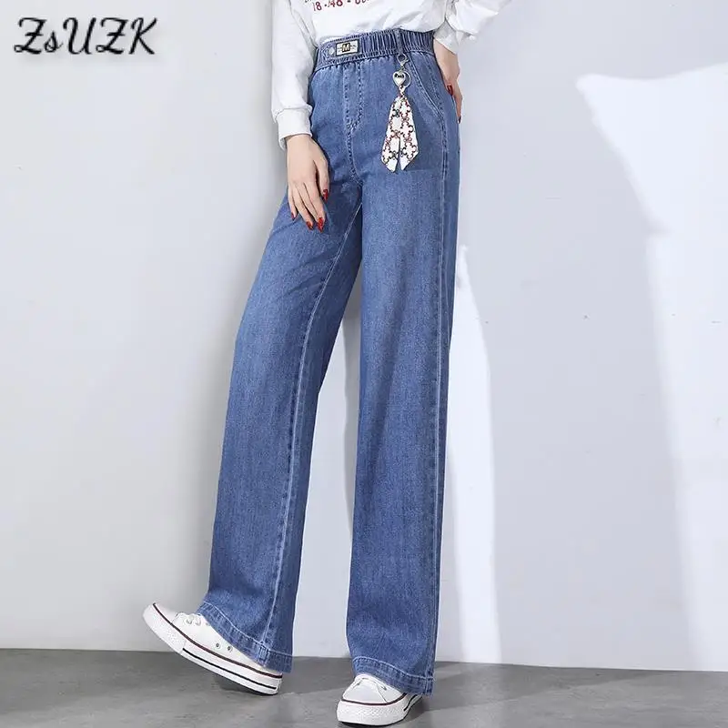 

Джинсы женские прямые с широкими штанинами, на весну/лето