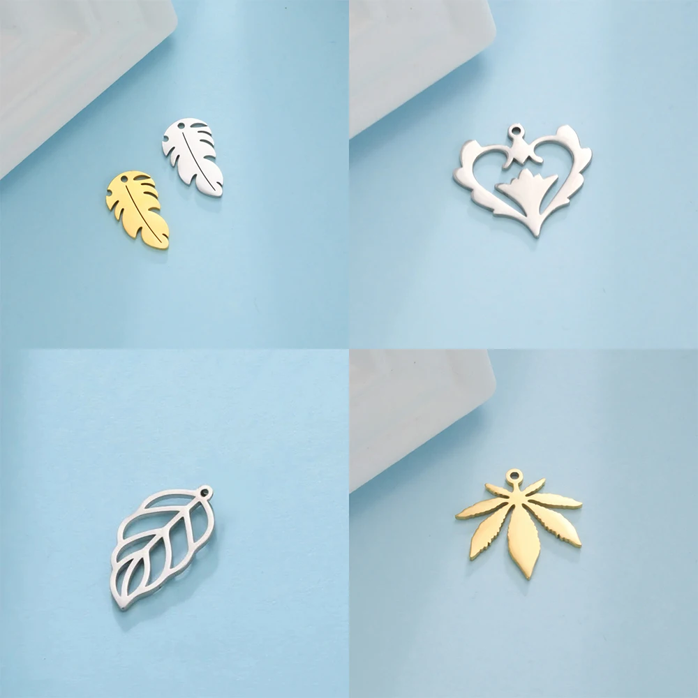 

EUEAVAN 5pcs/lot Leaf Women's Pendant for Necklace Girls Stainless Steel Maple Leaves Plant Charms Jewelry Making Accessories