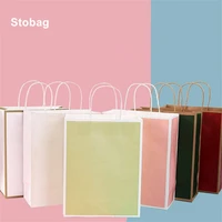 stobag 2pcs kraft paper gift packaging bags boxes with handle present kids favors party birthday festival holiday supplies logo