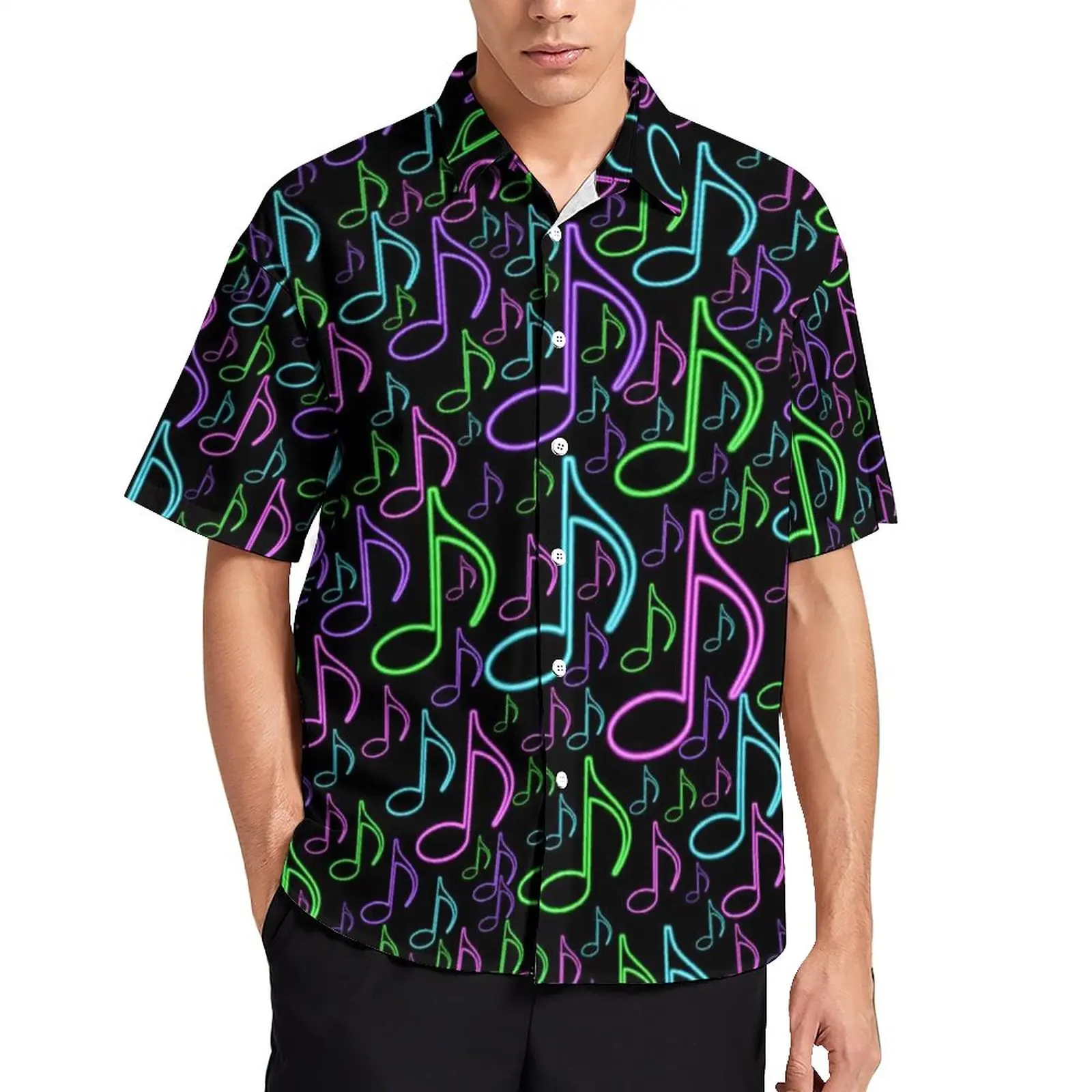 

Colorful Music Casual Shirts Eighth Notes Random Print Beach Shirt Hawaiian Street Style Blouses Man Pattern Plus Size