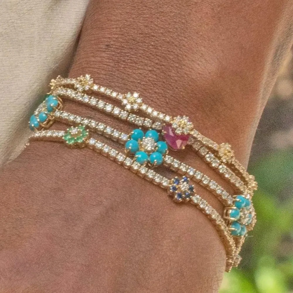 Браслет-цепочка женский теннисный с цветным фианитом 3 мм