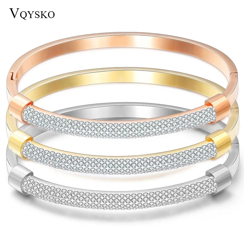 

Fashion Gold Color Bracelet Bangles Femme Crystal Jewelry Stainless Steel Cuff Bangles For Women Charming Cz Bracelets Bangle