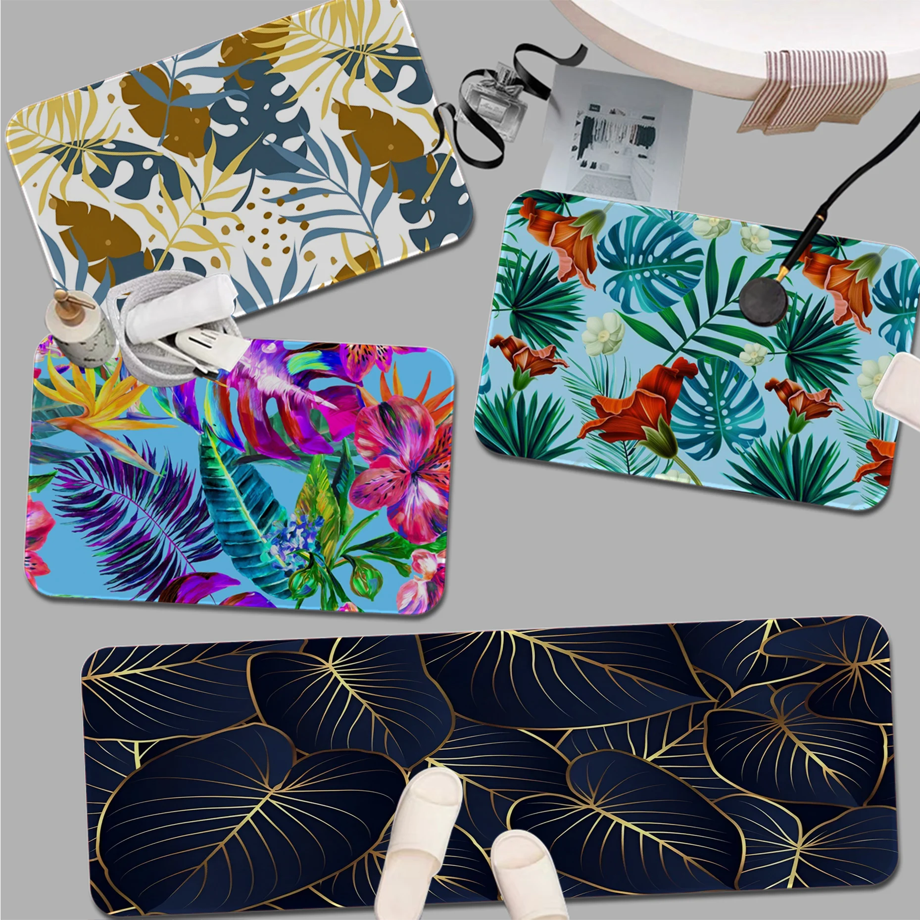 

Plants Palm Leaf Kitchen Mat Nordic Style Home Doormat Bathroom-Toilet Mats Bedroom Household Carpets