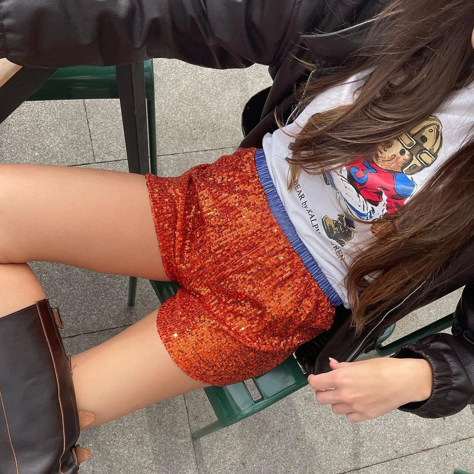 Женские мини-шорты с блестками сексуальные блестящие шорты эластичным поясом