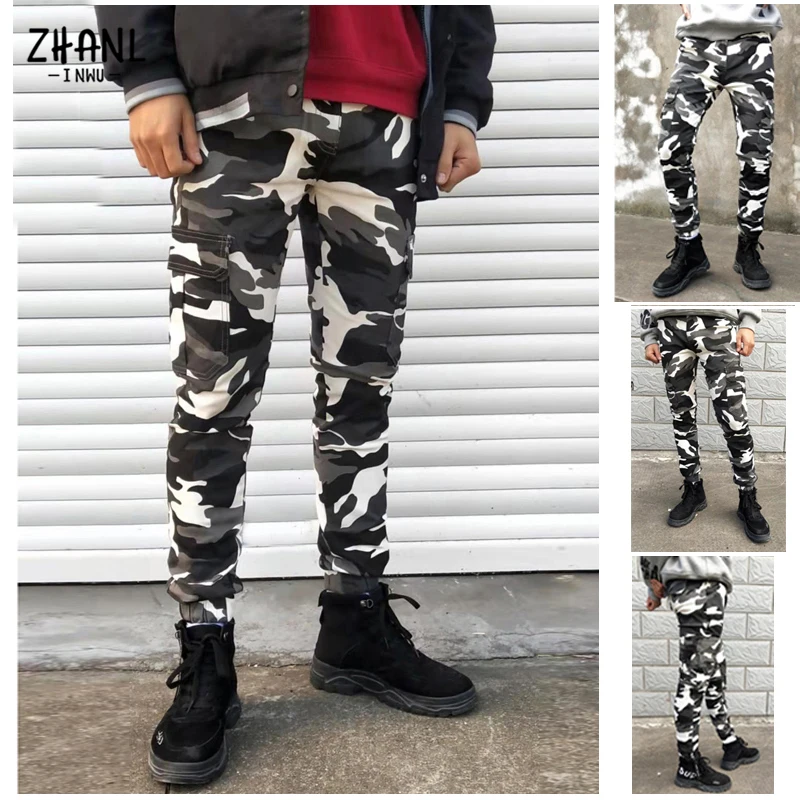 Men Jeans Fashion Men's Clothing wholesale jean Harajuku Multi-Pocket camo Pants Casual Sweatpants Slim Male Trousers Streetwear