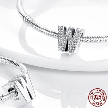 26 A-Z Alphabet Beads 925 Sterling Silver LOVE Letter Charm Fit Original Pandora Charms Bracelet Bangle CZ Zircon Bead Jewelry 3