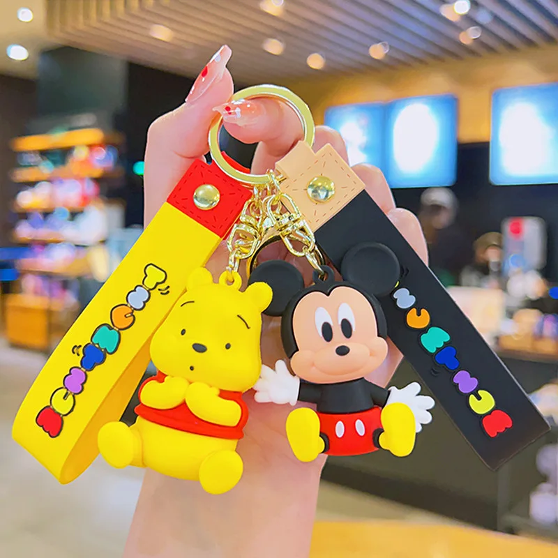 

Disney Anime Cartoon Mickey Mouse Minnie Figure Keychains Donald Duck Piglet Key Chain Model Kid Toy Kawaii Children Gift