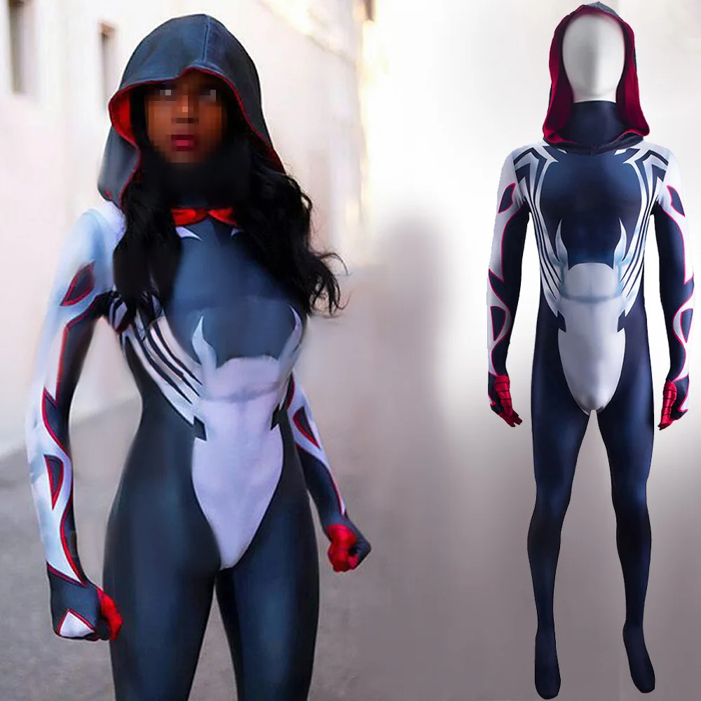 

Symbiote Miles Morales Spider Girl Costume Cosplay Lycra Spandex Bodysuits Superhero Spidey Zentai Suits Halloween Costume Women