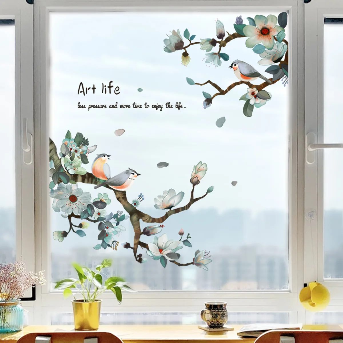 

Window Film Stickers Tree Birds Decorative Static Cling Non-adhesive Removable Double Side Visible Window Art Home Room Decor