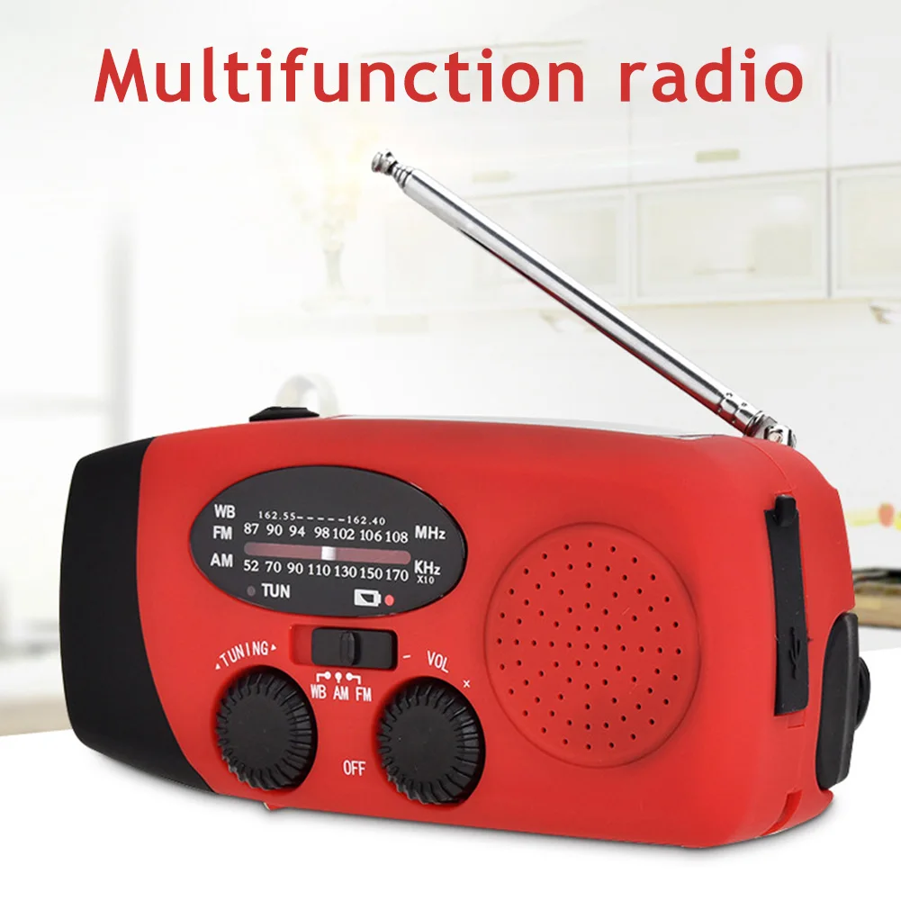 

Multifunctional Hand Crank Solar Dynamo Powered AM/FM/NOAA Weather Radio Emergency LED Flashlight Lamp Power Bank