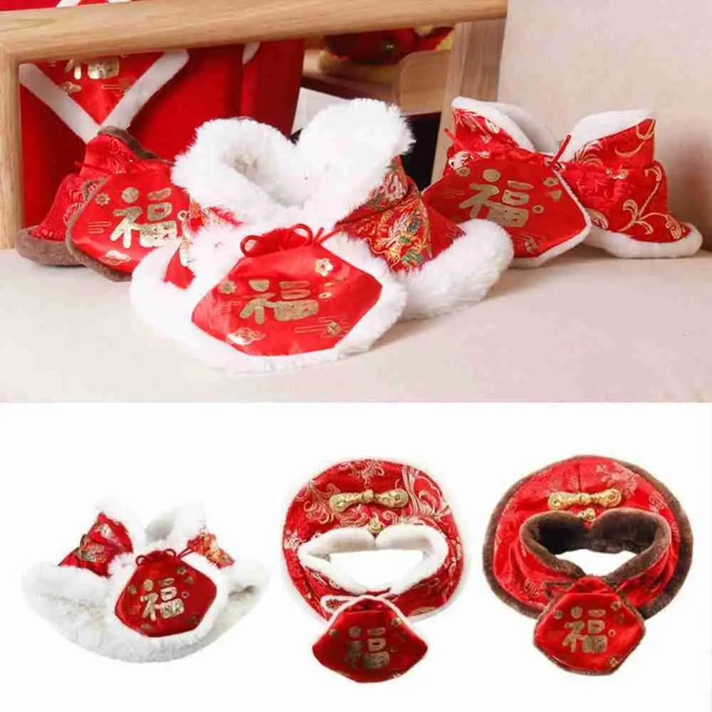 

New Year Pet Clothes Chinese Tang Dynasty Dress Festival Cloak Small Red Envelope for Pupy Dogs Cat sPet Costume Warm Clothing