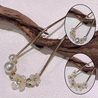 women flower hairpin stick wedding bridal crystal pearl hairpin u shaped hair clip barrettes hair accessories wholesale