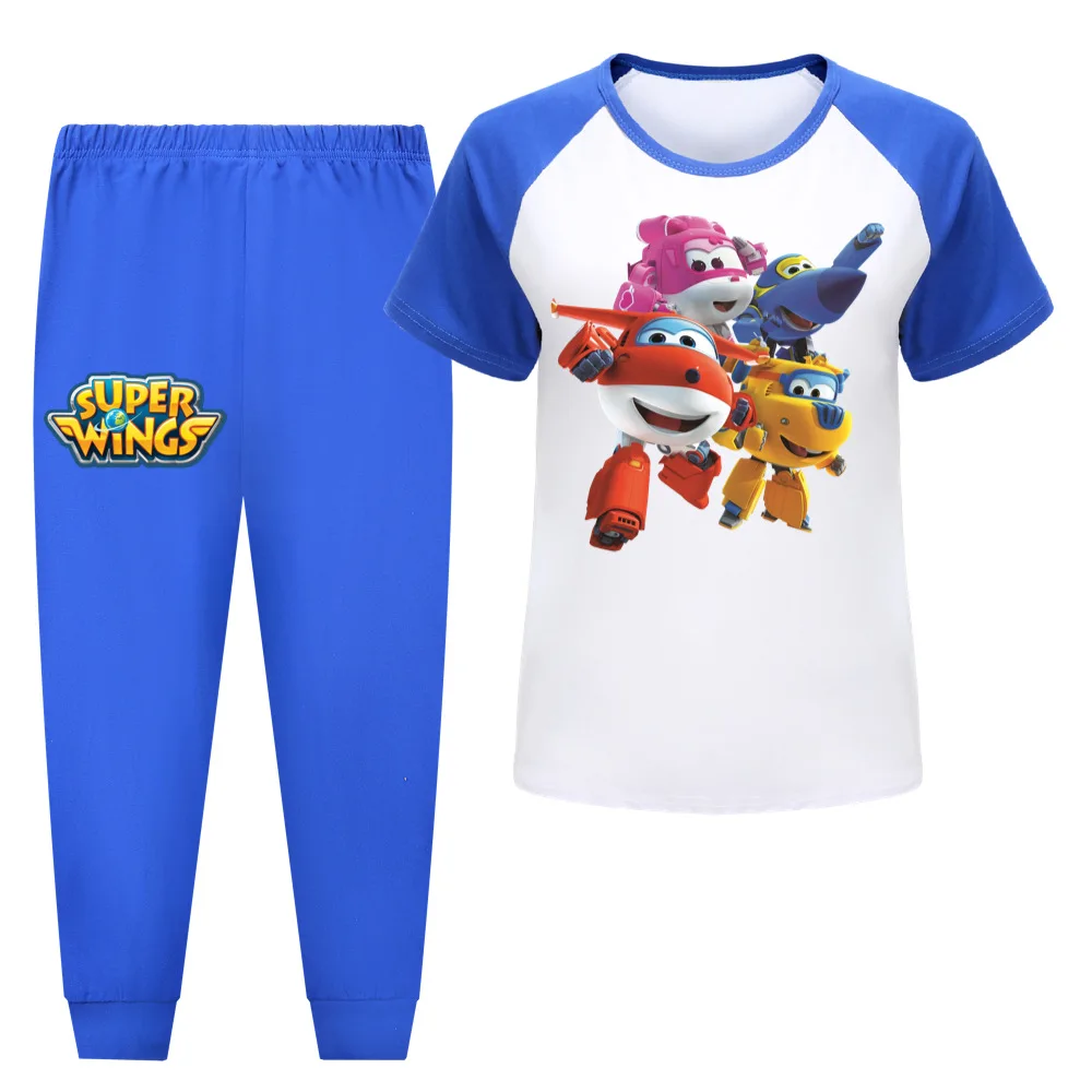 

Cartoon Super Wings Jett Costume Kids Summer Short Sleeve T Shirt SweatPants 2pcs Sets Baby Girls Outfits Boys Casaul Sportsuit