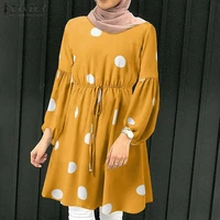 wepbel womens muslim blouse bohemian polka dotted prints tops o neck blouse long sleeve loose summer islam clohting blouses top