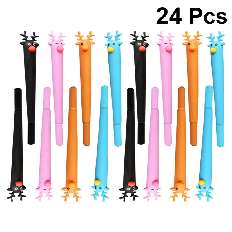 

24Pcs Blue Ink Pens Christmas Deer Shaped Ballpoint Pen Student Stationery Gift(Black, Brown, Blue and Pink)
