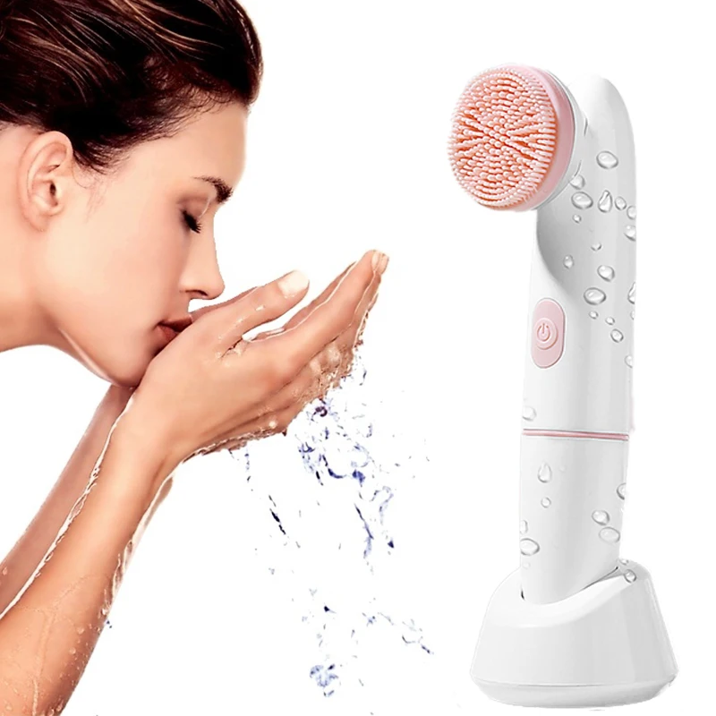 

2 In1 Electric Silicone Facial Cleansing Brush Vibrators Ultrasonic Deep Washing Machine 2 Head Massage Beauty Skin Care Tool