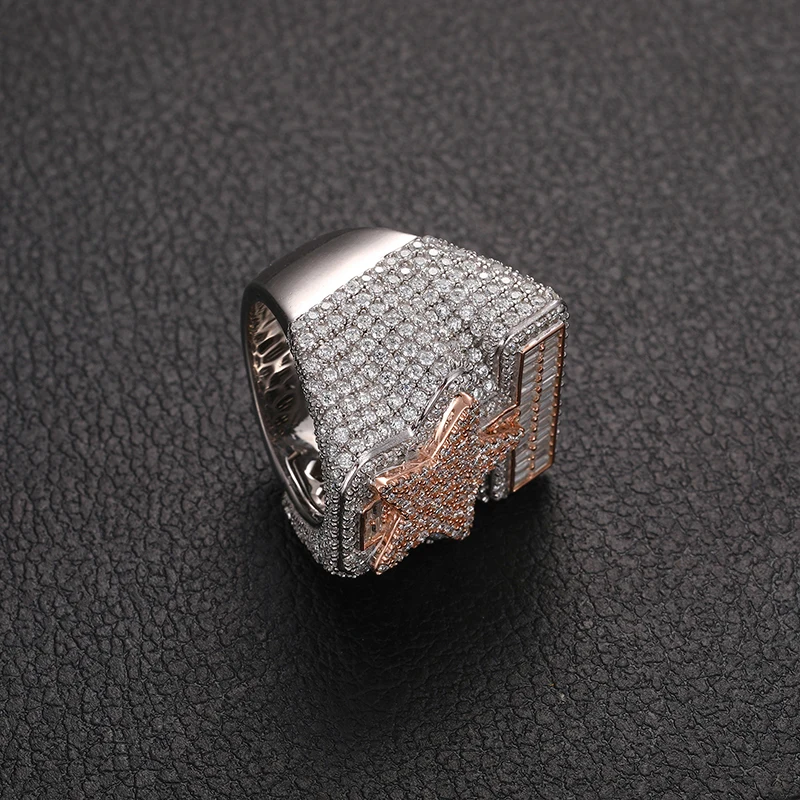 JEWE Personalized Custom Star Ring 925 Sterling Silver White Gold Pass Diamond Tester Vvs Baguette Moissanite Iced Out Ring