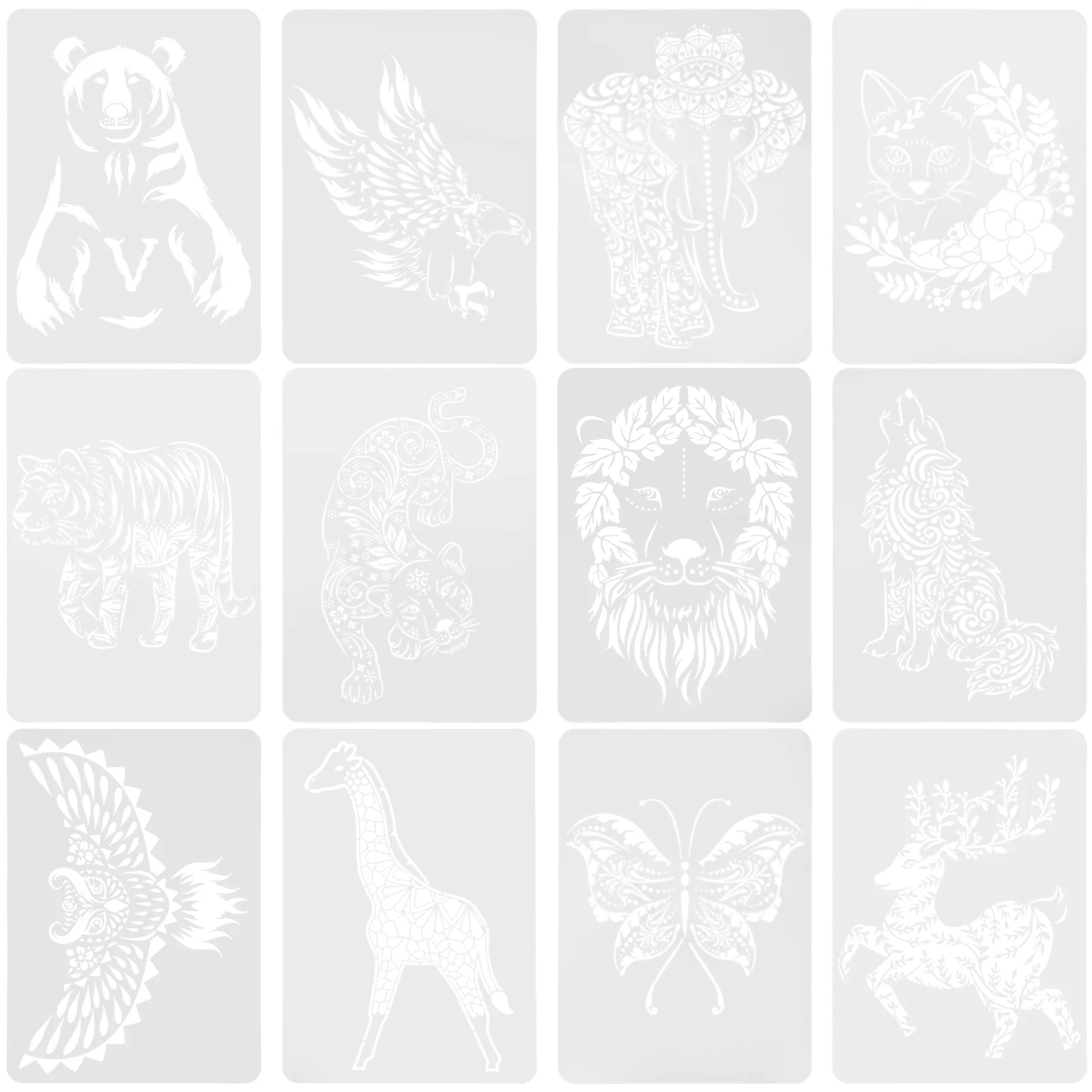 

12pcs Animal Painting Templates DIY Drawing Templates Crafts Stencils for Home Wall Decoration