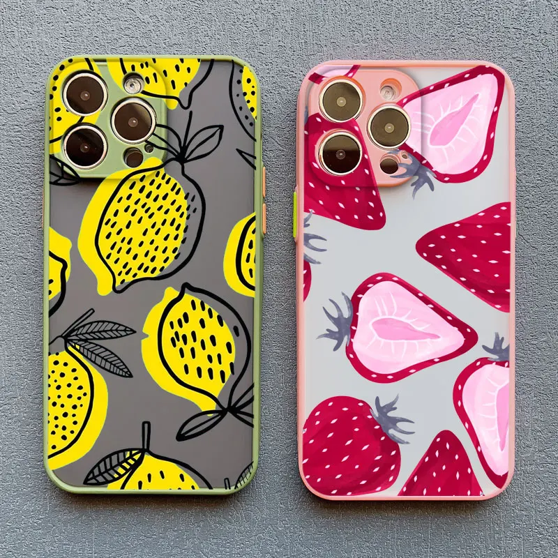 Color Fruits Banana Strawberry Phone Case For iPhone 14 13 11 12 Mini 15 16 Pus Pro Max X XS XR 7 8 Plus SE2 Shockproof Covers