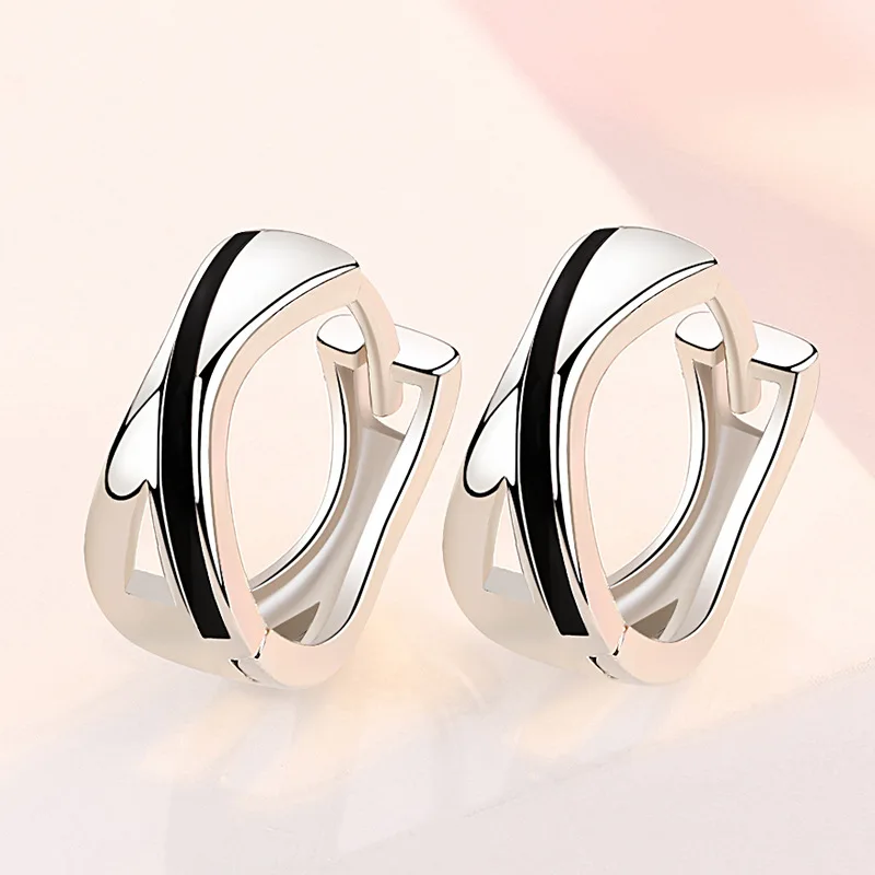 New 925 Sterling Silver Hoop Earrings Black Pattern Earrings Women Fashion Korean Silver Jewelry Hot Sale Jewelry