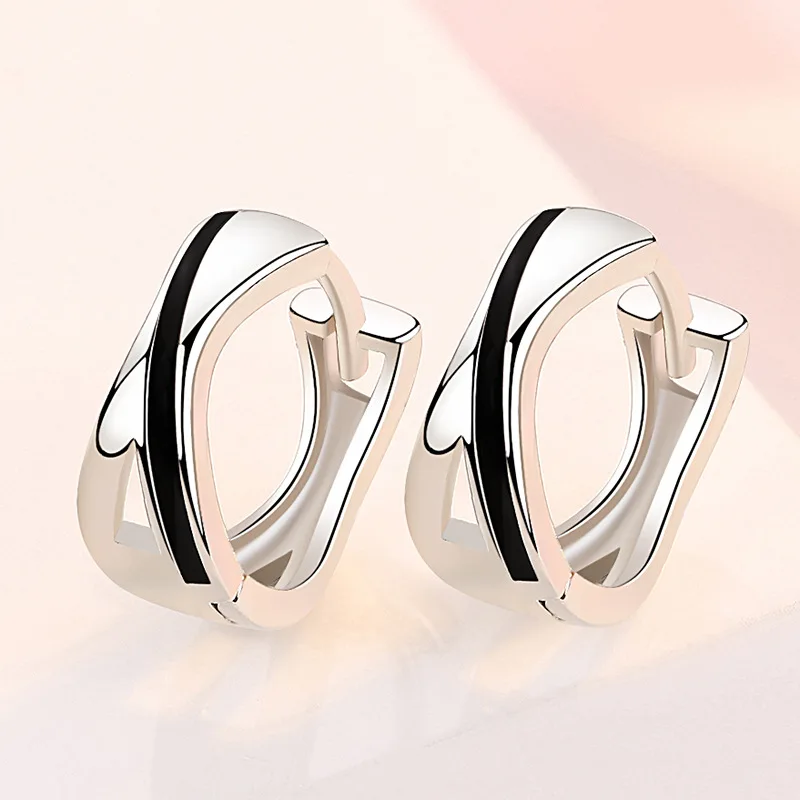 

925 Sterling Silver Hoop Earring Black Pattern Earring For Women Fashion Korea Silver Jewelry New