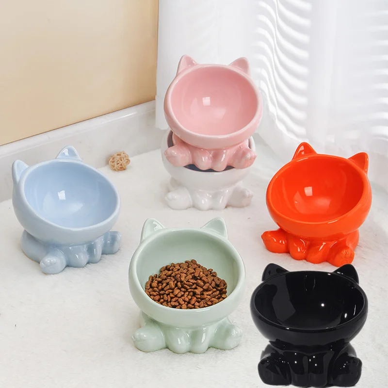 

Against Ceramic Bowl Protection High Chin Cervical Drinking Diagonal Feet Cat Black Bowl Spine Cute Cat Bowl Dog Integrated