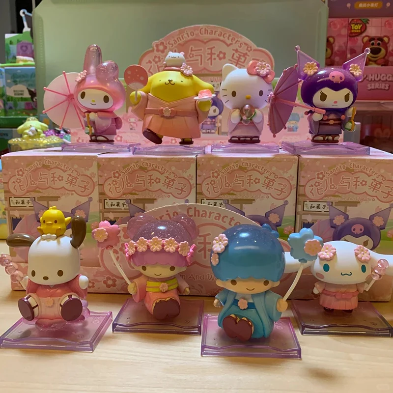 Sanrio цвет и вагаси серии глухая коробка Kuromi Cinnamoroll Melody Pocahcco экшн-фигурки сюрприз