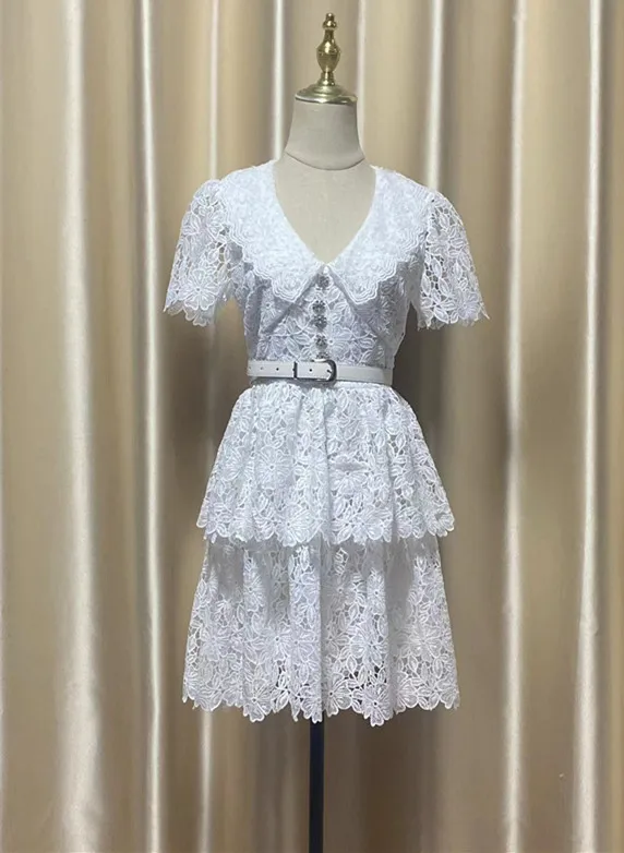 Высокое качество 2024 новинка лета белое платье цвета слоновой кости с короткими