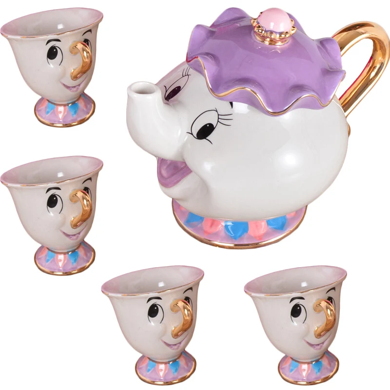 

Cartoon Beauty And The Beast Tea Set Mrs Potts Teapot Chip Cup Sugar Bowl Pot Set Coffee Kettle Valentine's Day Gift
