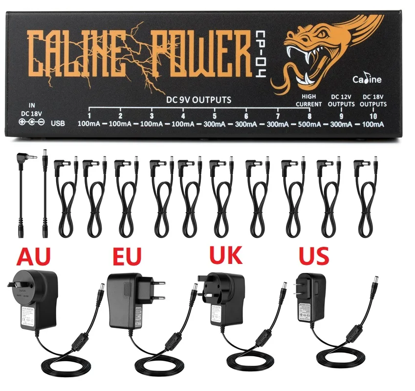 

Caline Cp-04 Guitar Pedal Power Supply 10 Isolated Output Power Tuner Short Circuit /Overcurrent Protection Guitar Effect Power