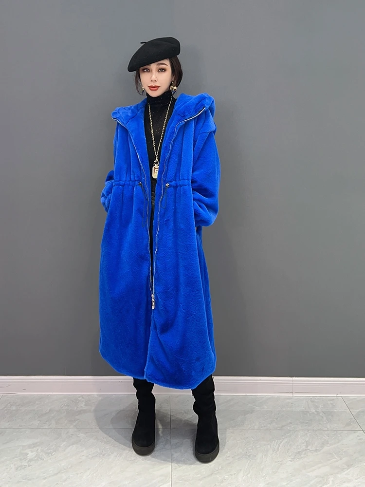 SuperAen 2022 Winter New Korean Fashion Thick Hooded Plush Coat Joker Temperament Long Trench Coat Women