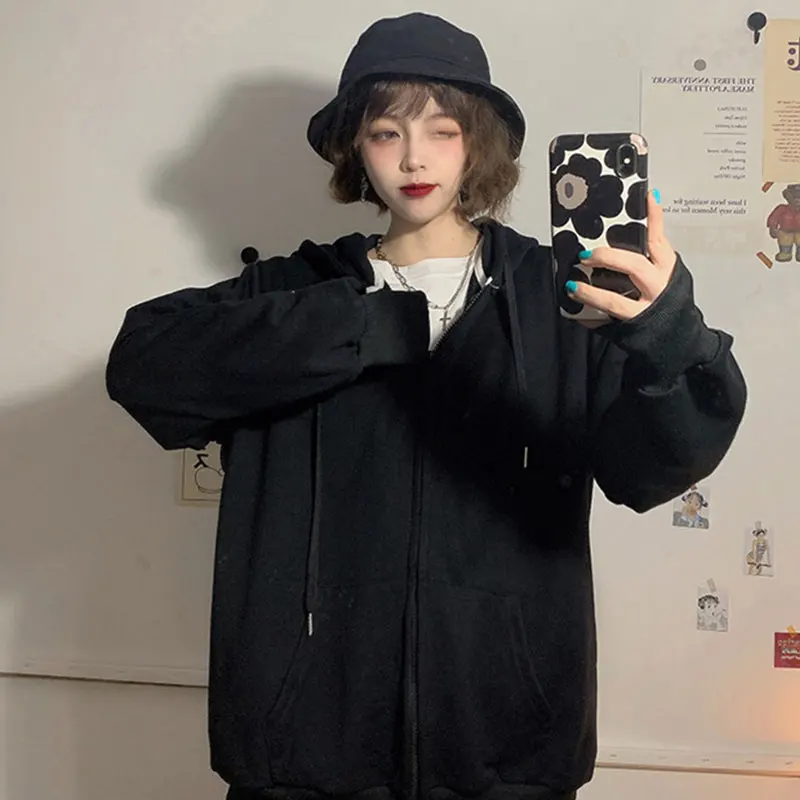 

Brick Red Black Gray Hoodies Female Zip-up Tracksuit Autumn Harajuku Cool Street Fashion Women's Sweatshirt M-XXL