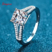 Smyoue 2 Carat Asscher Cut Moissanite Full Diamond Ring For Women Vintage Engagement Bridel Jewelry S925 Silver Plated Platinum