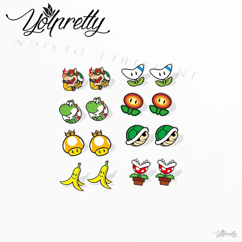 

Акриловые серьги-гвоздики с мультяшным супергероем, драконом, принцессой, грибом, смола, эпоксидные уши, модные ювелирные изделия, серьги дл...