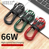 accezz 6a 66w 3 in 1 fast charge cable type c micro usb lighting cable for iphone 13 pro samsung huawei xiaomi oppo phone 1 2m