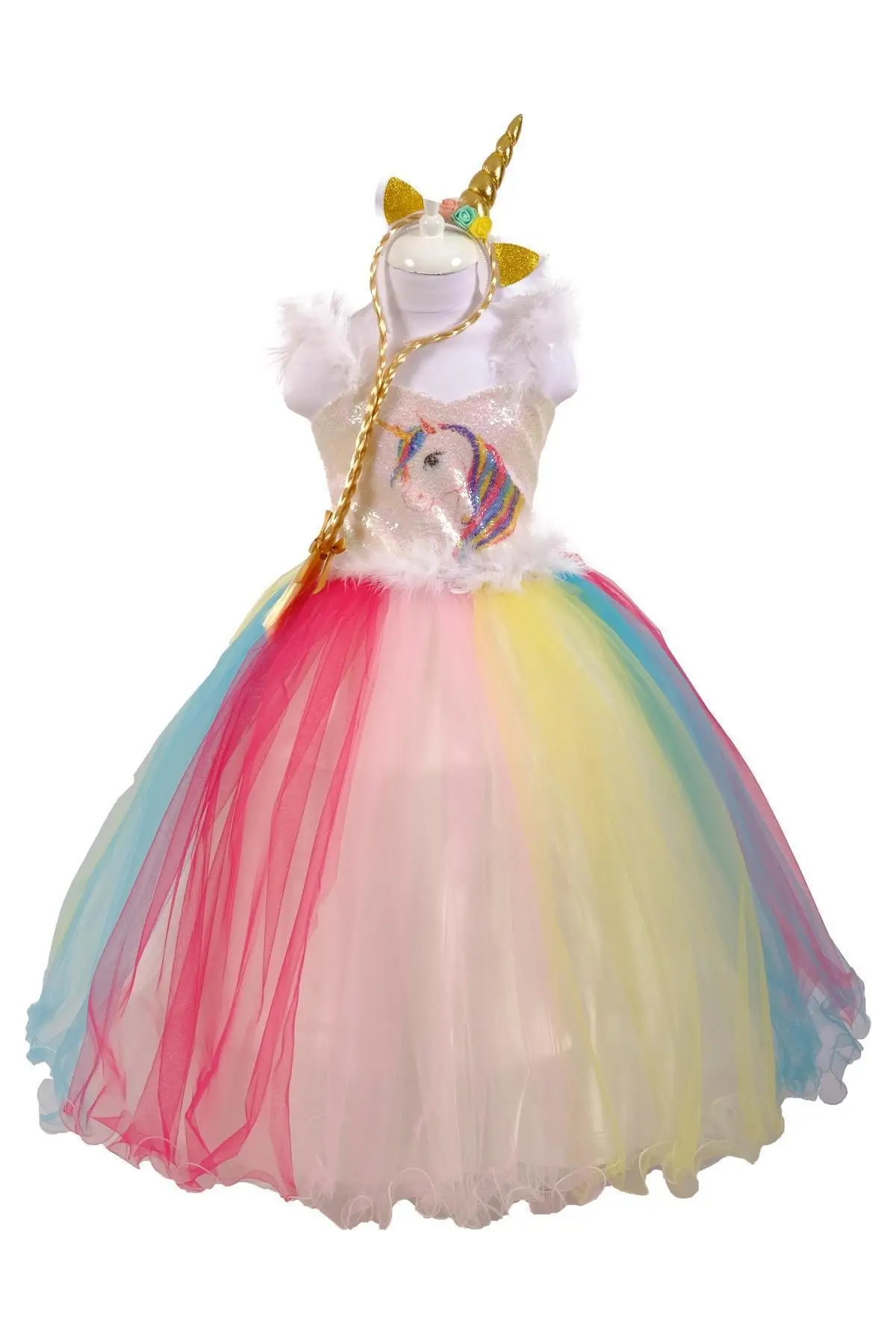 

Unicorn Female Child Wedding Dress, Wedding, Dress, Bright, Festival, Party, Birthday, Engagement, leisure, Ceremonial Bright Color