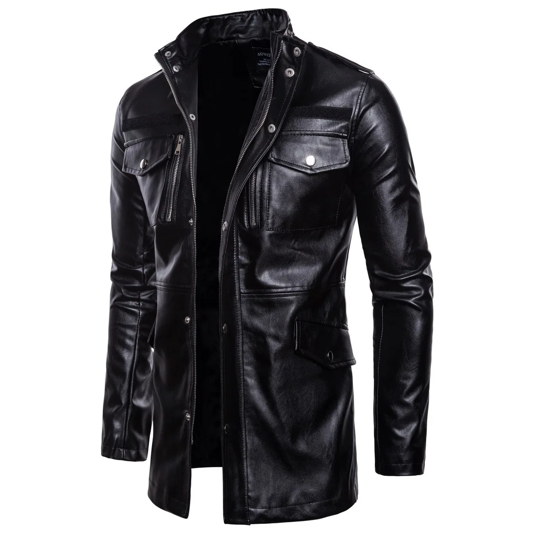 

Men Street Long Windbreaker 2023 New High Quality Overcoat Coat Men Motorcycle PU Leather jacket Male Casual Jacket Asian Size