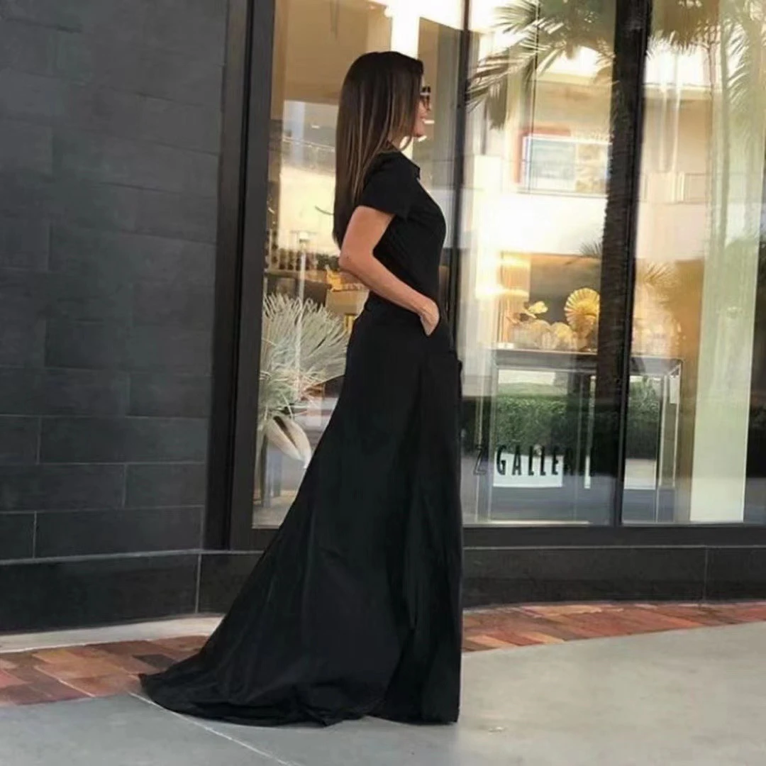 

Women Short Sleeve Single Breasted Floor Length Long Shirt Style Dress