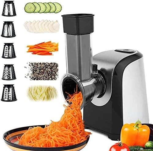 

Cheese Grater, Slicer Shredder, 150W Gratersr/Chopper/Shooter with One-Touch Control | 5 Free Attachments for fruits, vegetab
