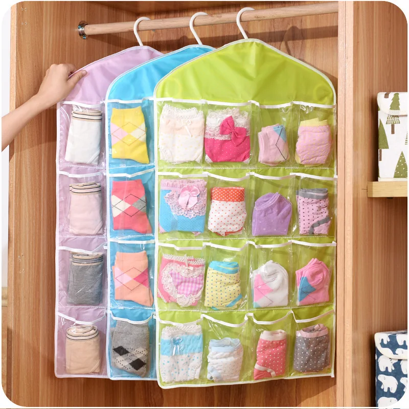 

16 Pockets Wall Mounted Wardrobe Hang Organizer Sundries Jewelry Storage Bags Underwear Cosmetics Toys Organizer Bags New
