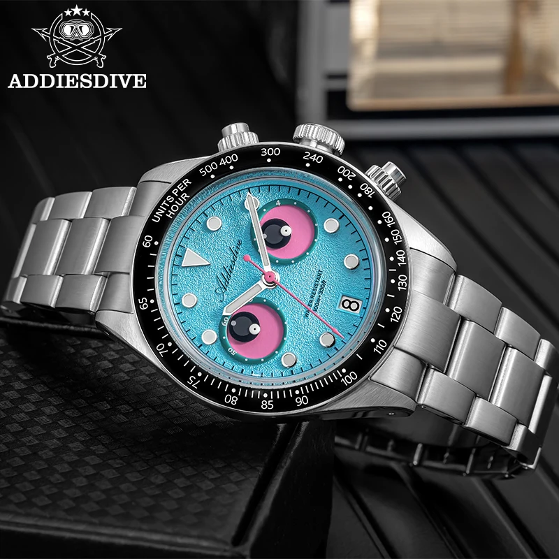 Фото Мужские часы ADDIESDIVE класса люкс из нержавеющей стали AD2557 с японским кварцевым хронографом VK64, светящимся керамическим безелем BGW9, модные №1