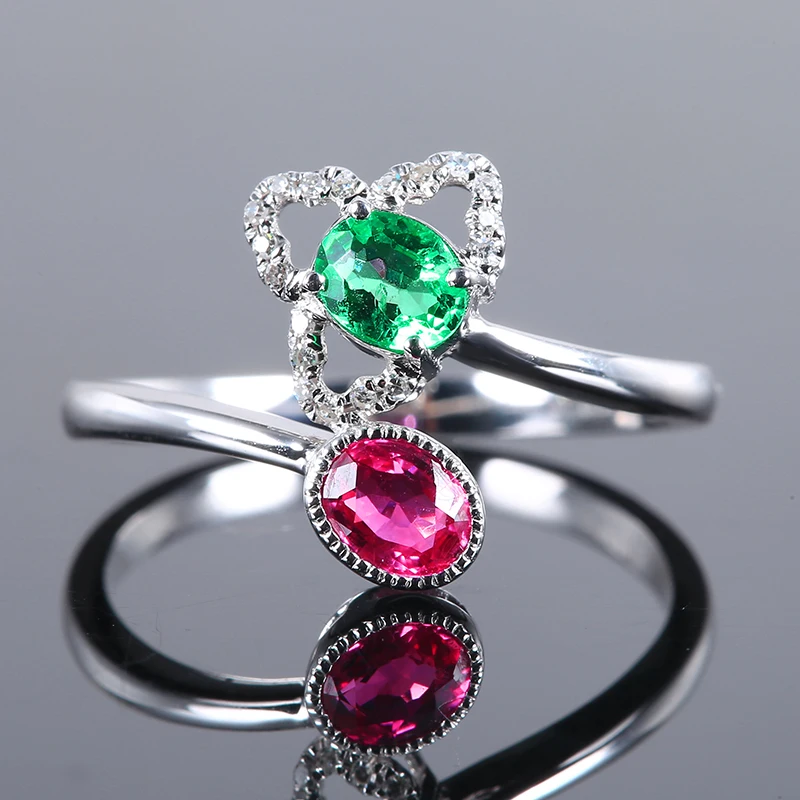 

Color matching double gemstone ruby emerald ring charm elegant noble sparkle opening adjustable s925 silver jewelry